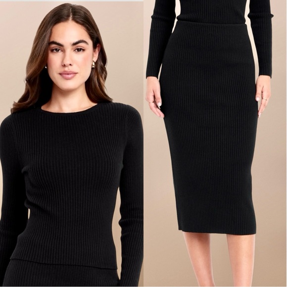 NWTS🌹THE OCCASION L🌹SO SOFT(CASHMERE FEEL LOOK) BLACK SWEATER MIDI SKIRT SET - Picture 1 of 16